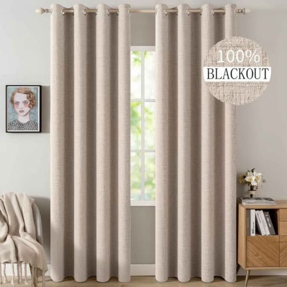 100% Blackout Linen Textured Grommet Curtains 52" x 96" - New in package
